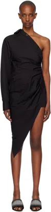 Alexander Wang Asymmetrical Ruched Shirt Dress With Pointed Hem In Black