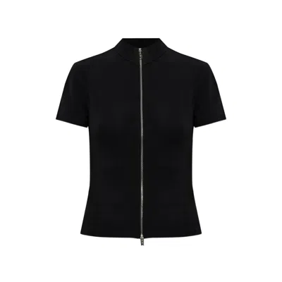 Alexander Wang Rashguard Mock Neck Short Sleeve Top In Black