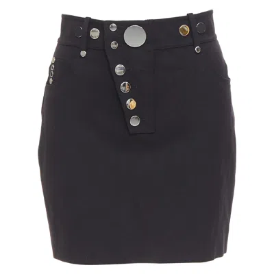 Pre-owned Alexander Wang Black Virgin Wool Mirrored Silver Snap Buttons Skirt Us2 S