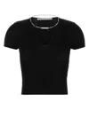 Alexander Wang Ribbed Texture V Neck Chain Detail Top In Black