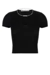 Alexander Wang Ribbed Texture V Neck Chain Detail Top In Black