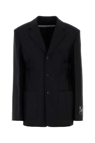 Alexander Wang Black Wool Blend Blazer In Blue