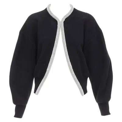 Pre-owned Alexander Wang Black Wool Cashmere Blend Crystal Cord Cropped Cardigan S