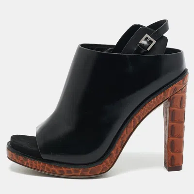 Pre-owned Alexander Wang Black/brown Croc Embossed And Leather Kendra Mules Size 37