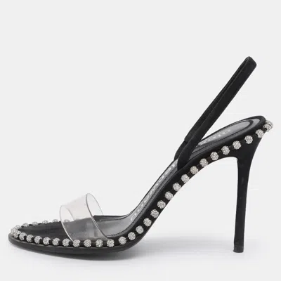 Pre-owned Alexander Wang Black/transparent Suede And Pvc Nova Slingback Sandals Size 37