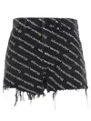 Alexander Wang Logo-print Frayed Shorts In Blackwhite