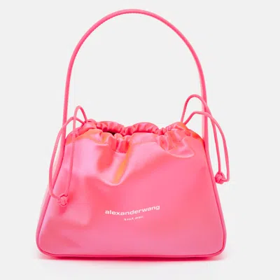 Pre-owned Alexander Wang Blaze Pink Leather And Satin Small Ryan Bucket Bag