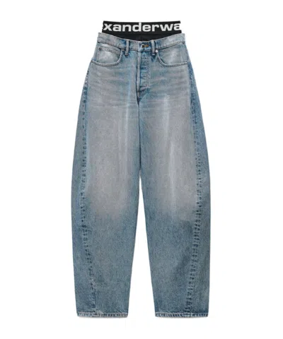 Alexander Wang Blow-up Jeans With Logo Bike Short Waistband In Blue