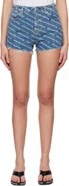 Alexander Wang Bite Logo Cotton Denim Shorts In Blue
