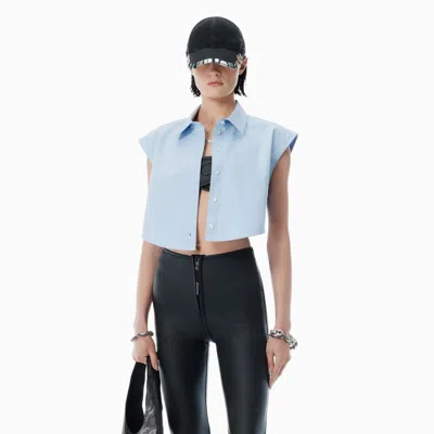 Alexander Wang Blue Button Up Shirt With Logo Nameplate