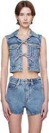 Alexander Wang Blue Clear Bead Hotfix Denim Vest In Vintage Light Indigo