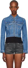 Alexander Wang Blue Cropped Trucker Denim Jacket In Deep Blue