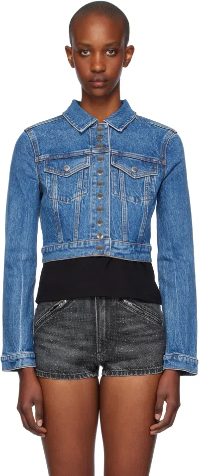 Alexander Wang Blue Cropped Trucker Denim Jacket In Deep Blue