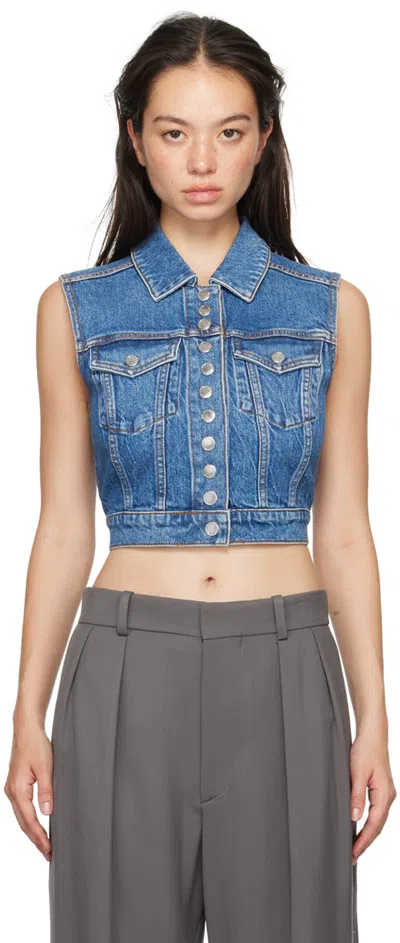 Alexander Wang Blue Cropped Trucker Denim Vest In Deep Blue