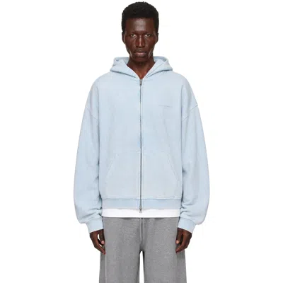 Alexander Wang Blue Crystal Hotfix Oversized Zip-up Hoodie In 457c Washed Sky
