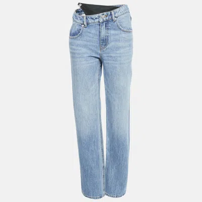 Pre-owned Alexander Wang Blue Denim Metal Logo Detail Straight Leg Jeans S Waist 25"