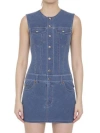 ALEXANDER WANG NAVY DENIM MINI DRESS WITH FRONT BUTTON CLOSURE AND FLAP POCKETS