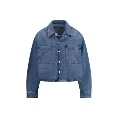 Alexander Wang Cropped Long Sleeve Cotton Denim Shirt In Blue