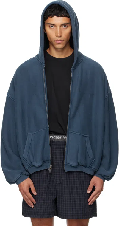 Alexander Wang Blue Graphic Logo Zip Hoodie