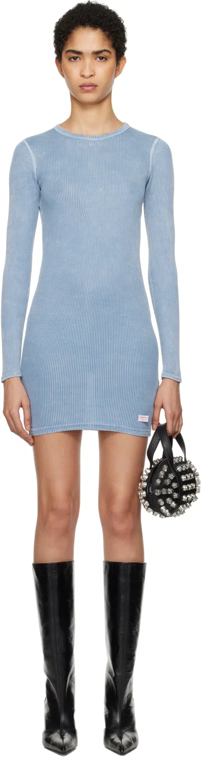 Alexander Wang Blue Long Sleeve Crewneck Minidress In Washed Blue