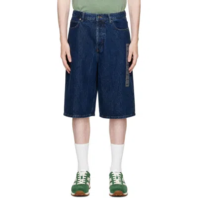 Alexander Wang Blue Low Rise Flasher Detail Denim Board Shorts