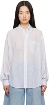 Alexander Wang Pink Oversize Silk Chiffon Shirt In Oxford Blue/white
