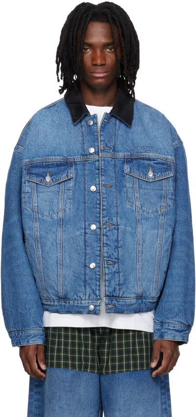 Alexander Wang Blue Plaid Combo Reversible Trucker Denim Jacket