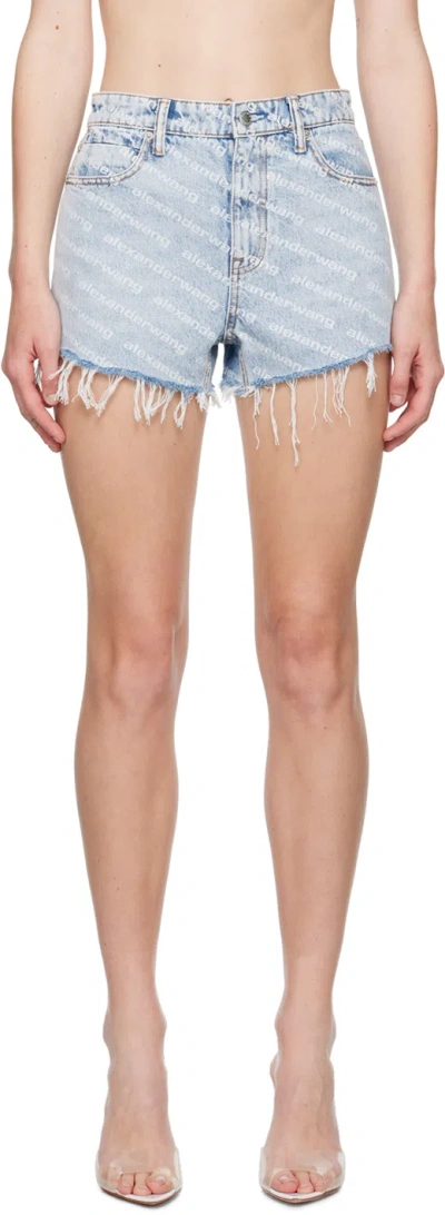 ALEXANDER WANG BLUE PRINTED BITE LOGO DENIM SHORTS