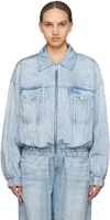Alexander Wang Denim-print Bomber Jacket In 487a Vintage Indigo