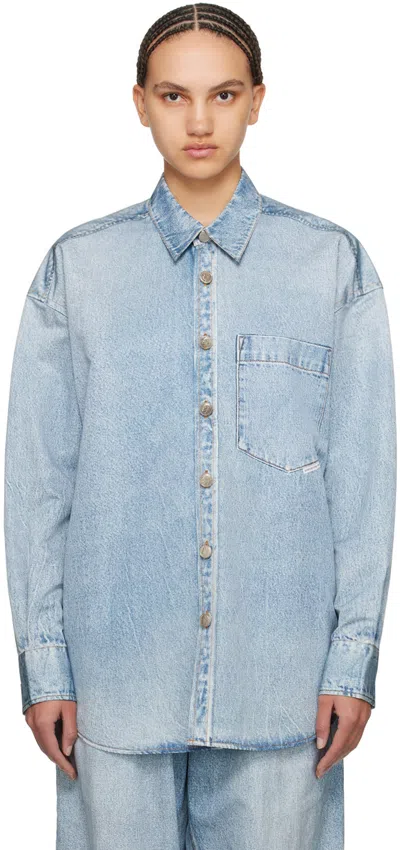 Alexander Wang Blue Printed Denim Shirt In 487a Vintage Indigo