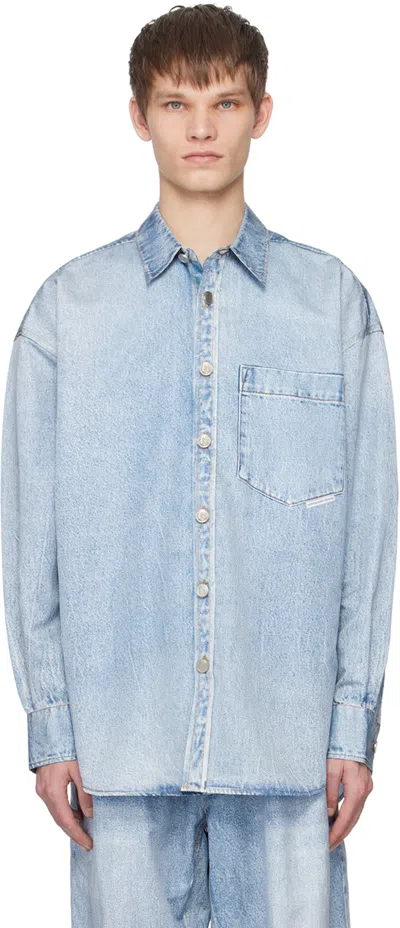 Alexander Wang Blue Printed Shirt In 487a Vintage Faded