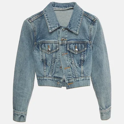 Pre-owned Alexander Wang Blue Rhinestone Denim Crop Jacket Xs