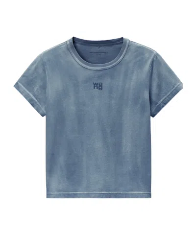 Alexander Wang Blue Shrunken Cotton Tee With Logo