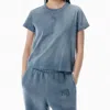 Alexander Wang Blue Shrunken Cotton Tee With Logo In Blue