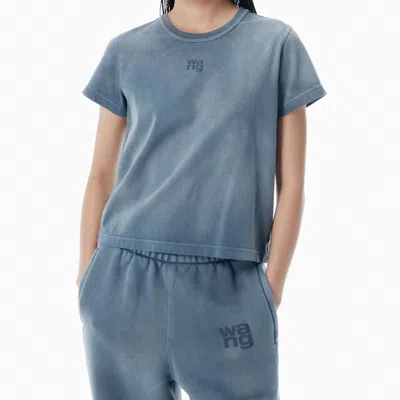 Alexander Wang Blue Shrunken Cotton Tee With Logo