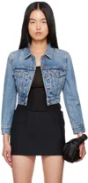 Alexander Wang Blue Shrunken Denim Jacket In Vntge Mdm Indgo 473