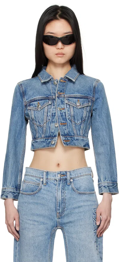 Alexander Wang Shrunken Trucker Cardi In Denim In Blue