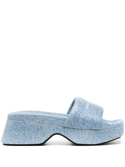 Alexander Wang Blue Slide Sandals With Trompe L'oeil Print And Square Toe Design