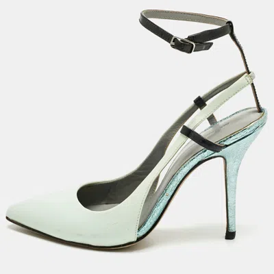Alexander Wang Blue Texture Leather And Leather Ankle Strap Pumps In Green