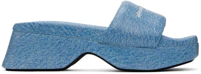 Alexander Wang Blue Trompe L'œil Denim Goatskin Float Heeled Sandals In 473 Vintage Indigo
