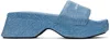 ALEXANDER WANG BLUE TROMPE L'ŒIL DENIM GOATSKIN FLOAT HEELED SANDALS