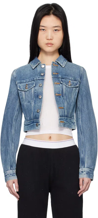 Alexander Wang Shrunken Trucker Cardi In Denim In Blue