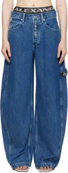 Alexander Wang Blue Wide Logo Elastic Prestyle Rounded Jeans In Deep Blue