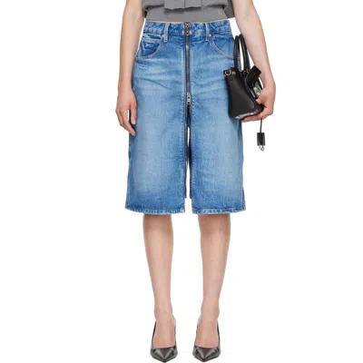 Alexander Wang Blue Zip Front Midi Skort In Vintage Marbled Blue