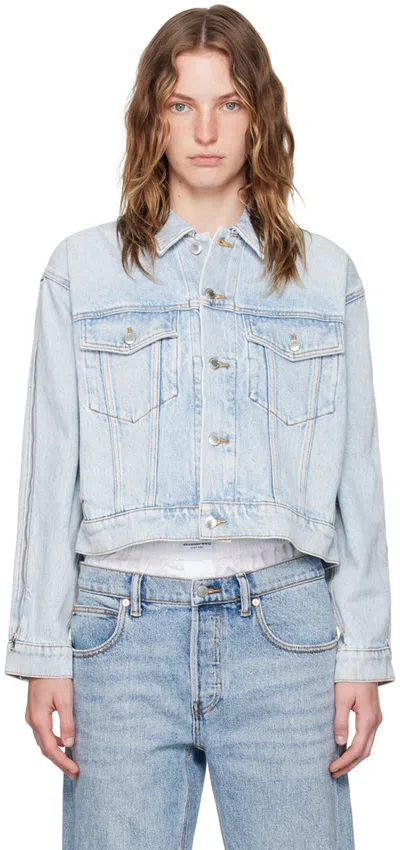 Alexander Wang Blue Zipped Sleeve Denim Jacket In Bleach