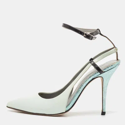 Pre-owned Alexander Wang Blue/metallic Leather Lovisa Ankle Wrap Pumps Size 36 In Green
