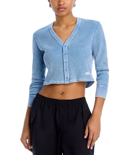 Alexander Wang Bodywear Waffle Cardigan In Washed Blue
