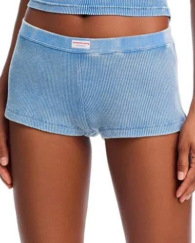 Alexander Wang Bodywear Waffle Shorts In Washed Blue