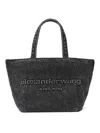 Alexander Wang Punch Small Tote Bag In Cotton Denim In Grey