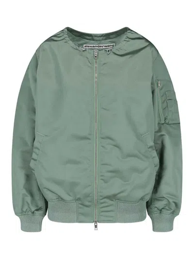 Alexander Wang Bomber Jacket With Drawstring Collar In Green